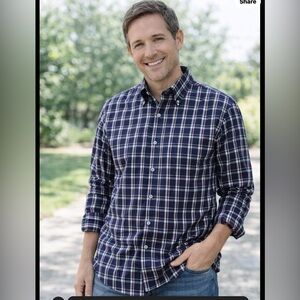 NWOT Michael Kors non iron Men's Plaid Shirt navy purple cranberry  business